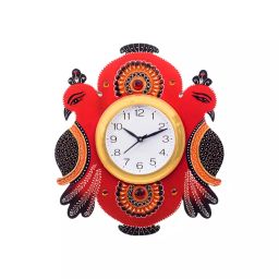 eCraftIndia KWC654 Handcrafted Papier-Mache 2 Peacocks Decorative Wall Clock-image-92