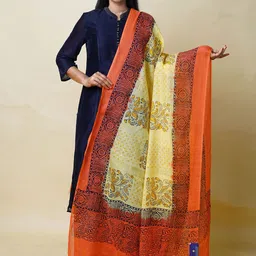 Unnati Silks Ethnic Motifs Printed Cotton Silk Block Print Dupatta-16