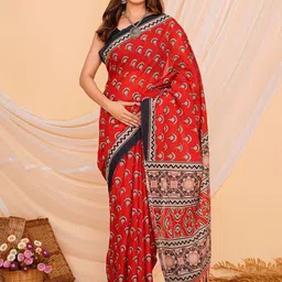 Shivanya  Handicrafts Ajrak Block Pure Cotton Block Print Saree-14