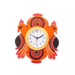 eCraftIndia KWC655 Handcrafted Papier-Mache 2 Peacocks Decorative Wall Clock-image-5