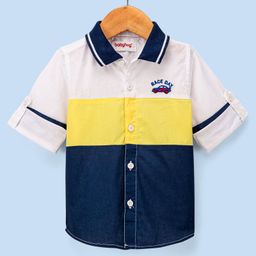 Babyhug Cotton Full Sleeves Shirt Color Block - White Blue-image-5