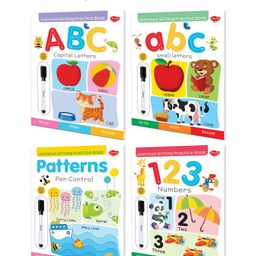 ABC Small Letters ABC Capital Letters 123 Numbers & Patterns Pen Control Reusable Wipe and Clean Books Pack of 4 - English-6