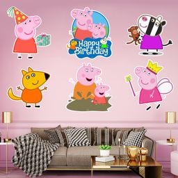 Zyozi Peppa Pig Theme Birthday Cardstock Cutout with Glue Dot Multicolor - Pack of 7-13
