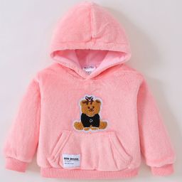 Kookie Kids Full Sleeves Hooded Sweat Jacket Teddy Applique - Pink-image-16