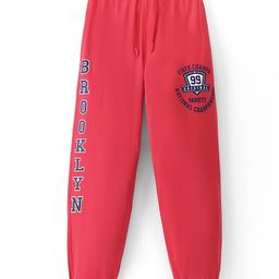 Pine Kids 100% Cotton Terry Full Length Brooklyn Printed Stretchable Track Pants - Pink-image-11