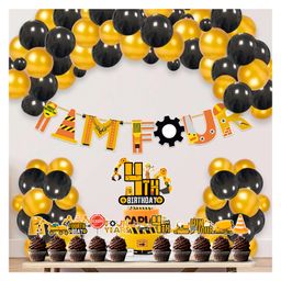 Zyozi Under Construction Theme  4th Birthday Combo for Boys Black  Gold - Pack of 37-image-85