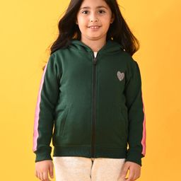 Anthrilo Fleece Full Sleeves Glitter Heart & Side Tape  Embellished Hooded Jacket - Green-picture-18