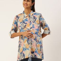 Blush 9 Full Sleeves Floral Printed Maternity Shirt - White & Multi Colour-image-30