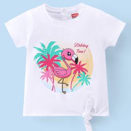 Babyhug Cotton Knit Half Sleeves Tee with Front Knot & Tropical Theme Print - White-image-61