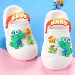Oh! Pair Back Strap Closure Clogs With Dino Applique- White-picture-15