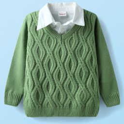Babyhug Knitted Full Sleeves Overlap Sweater With Cable Knit Design - Green-picture-23