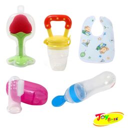 Sparkle Joy Baby Fruit Feeder Pacifier Silicone Baby Food Dispensing Spoon 90 ml Fruit Teether Finger Brush & Baby Bib Combo - Multicolor-8
