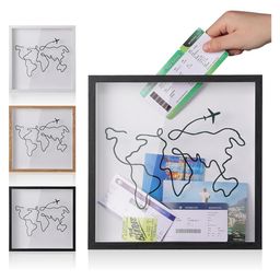 House of Quirk Travel Adventure Archive Shadow Box for Memories, Shadow Keepsake Box with Slot On Top Life in a Shadow Box Travel Gift Frame Large-Black-64