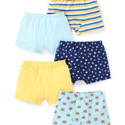 Babyhug 100% Cotton Knit Solid Striped & Bear PrintedTrunks Pack of 5 - Light Blue Navy & Yellow-image-69