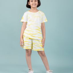 tweeny mini Pure Cotton Knit Half Sleeves Tie Dye Coordinating Night Suit Set - Yellow-image-75