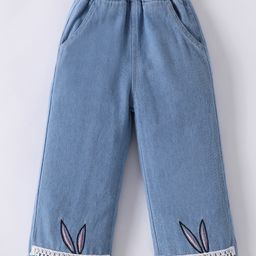 Mark & Mia Full Length Wide Legged Jeans With Embroidery & Lace Detailing - Blue-image-76