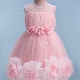 Mark & Mia Woven Sleeveless Party Dress With Floral Applique & Corsage - Pink-picture-15