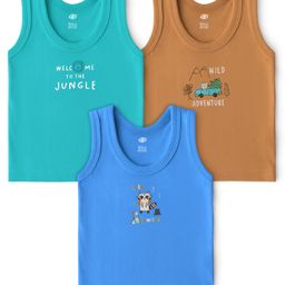 Zero Sinker Knit Sleeveless Vests With Jungle Theme Print Pack Of 3 -Turquoise Brown & Blue-picture-38