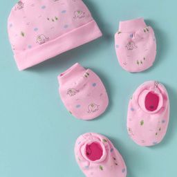 Simply Interlock Knit Cap Mitten & Booties Set with Animal Print Pink - Diameter 10 cm-22