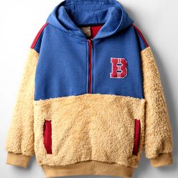 Little Kangaroos Woven Drop Shoulder Full Sleeves Hooded Sweatshirt with Patch Fur & Pockets Detailing - Royal Blue-picture-43