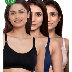 Inner Sense Organic Cotton Knit Pack of 3 Solid Antimicrobial Maternity Bras With Nursing Access - Multi Colour-picture-48