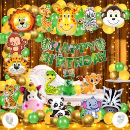 Zyozi Jungle Safari Theme Birthday Decorations Combo Multicolor - Pack Of 69-picture-36