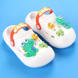 Oh! Pair Back Strap Closure Clogs With Dino Applique- White image 2