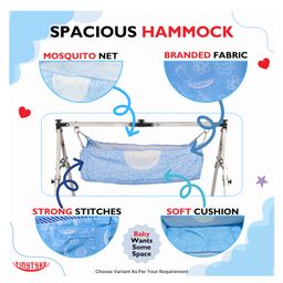 tiny tyke TinyTyke-Manual Baby Cradle Square Pipe - Fully Foldable | Square Hammock with Mattress | Blue image 2