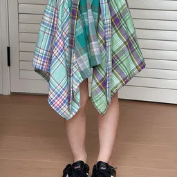 LULU & SKY Girls Checked Pure Cotton A-Line Knee Length Skirts-image-71