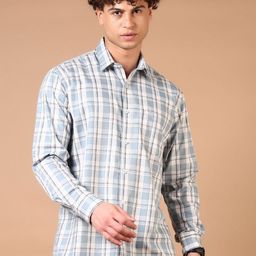 V-Mart Men Spread Collar Grid Tattersall Checked Cotton Casual Shirt-picture-6