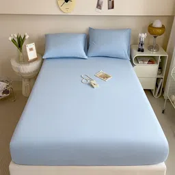 JC HOME Blue Pure Cotton 220 TC Double King Bedsheet Set 1.80 m x 2.00 m-image-92