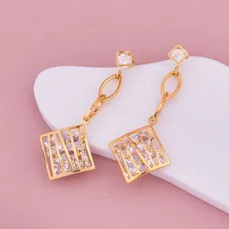 GC PREMIUM JEWELLERY Stainless Steel Gold-Plated Crystals Studded Drop Earrings-image-58