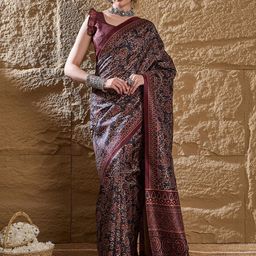 Saree mall Floral Silk Blend Dabu Sarees-image-93