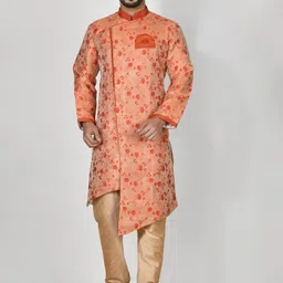 RANAK Floral Woven Design Mandarin Collar Banarasi Jacquard Straight Kurta With Churidar-image-27