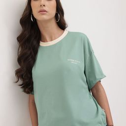 The Roadster Life Co. Women Drop-Shoulder Sleeves Oversized T-shirt with Toogled Hem-image-5