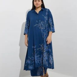 Diza by Westside Indigo Botanical Pattern A-Line Kurta-picture-12