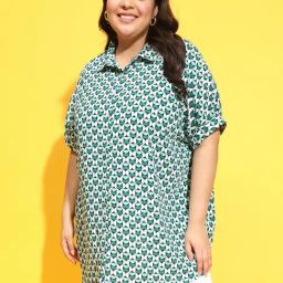 Oxolloxo Plus Size Green & White Printed Shirt-picture-5