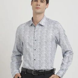 Turtle Grey Cotton Slim Fit Printed Shirt-image-59