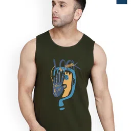 SLOWLORIS Pack Of 2 Printed Round Neck Sleeveless Bio-Wash Cotton Gym Vests-picture-27