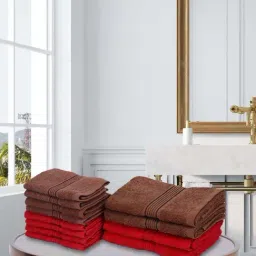 LORENA [12pc] 100% Cotton Super-Soft Terry Towels -4pc Hand, 8pc Face (d`ross) solid-brown/red-4