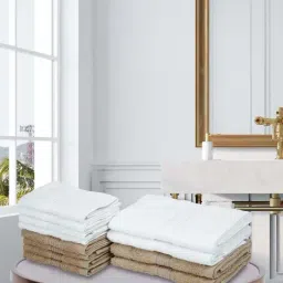 LORENA [12pc] 100% Cotton Super-Soft Terry Towels -4pc Hand, 8pc Face (d`ross) solid-white/taupe-12