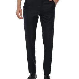 Van Heusen Navy Slim Fit Flat Front Trousers-image-54