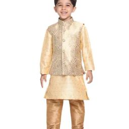 VASTRAMAY Kids Gold Kurta Set-image-96