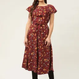 Jompers Maroon Pure Cotton Floral Print Flared Kurta-19