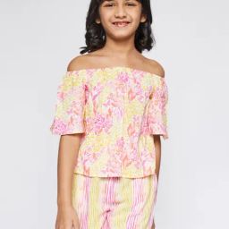 Global Desi Girl Kids Lilac & Yellow Floral Print Jumpsuit-image-53