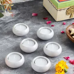 VarEesha Earthen Sparkle White Ceramic Tea Light Holder - Set of 6-11