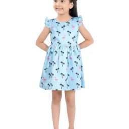 poplins Kids Blue Printed Frock Dress-image-4