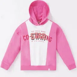 Ed-a-Mamma Kids Pink & White Cotton Printed Full Sleeves Hoodie-picture-1