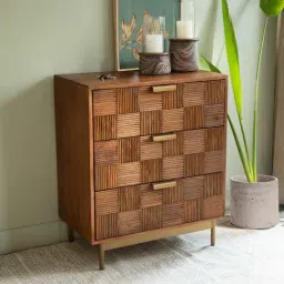 ellementry Bruno Brown Mango Wood Triple Drawer Chest with Stand-image-45