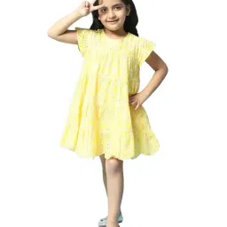 Biba Girls Yellow Cotton Embroidered Dress-image-63